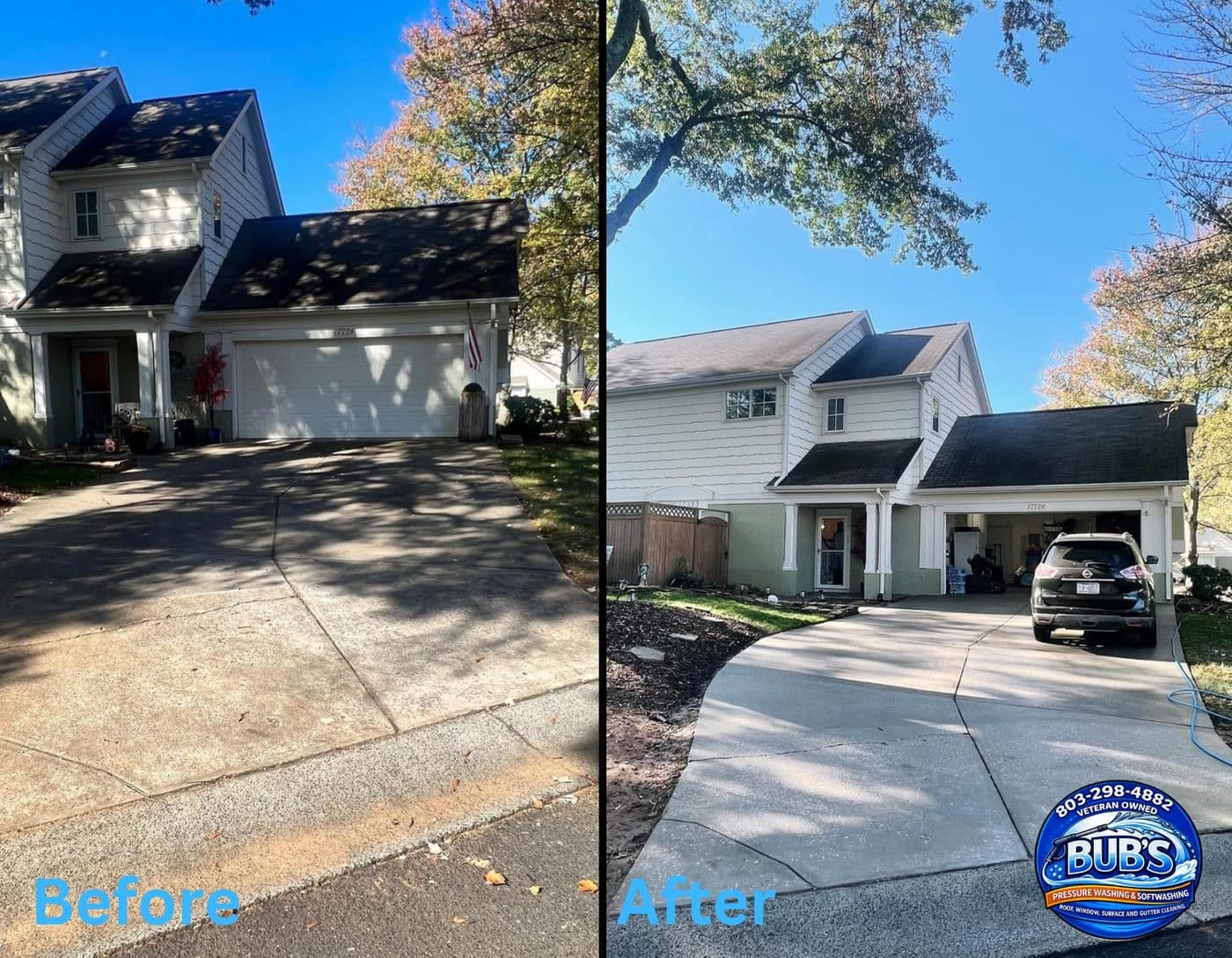 Before and after driveway and exterior cleaning