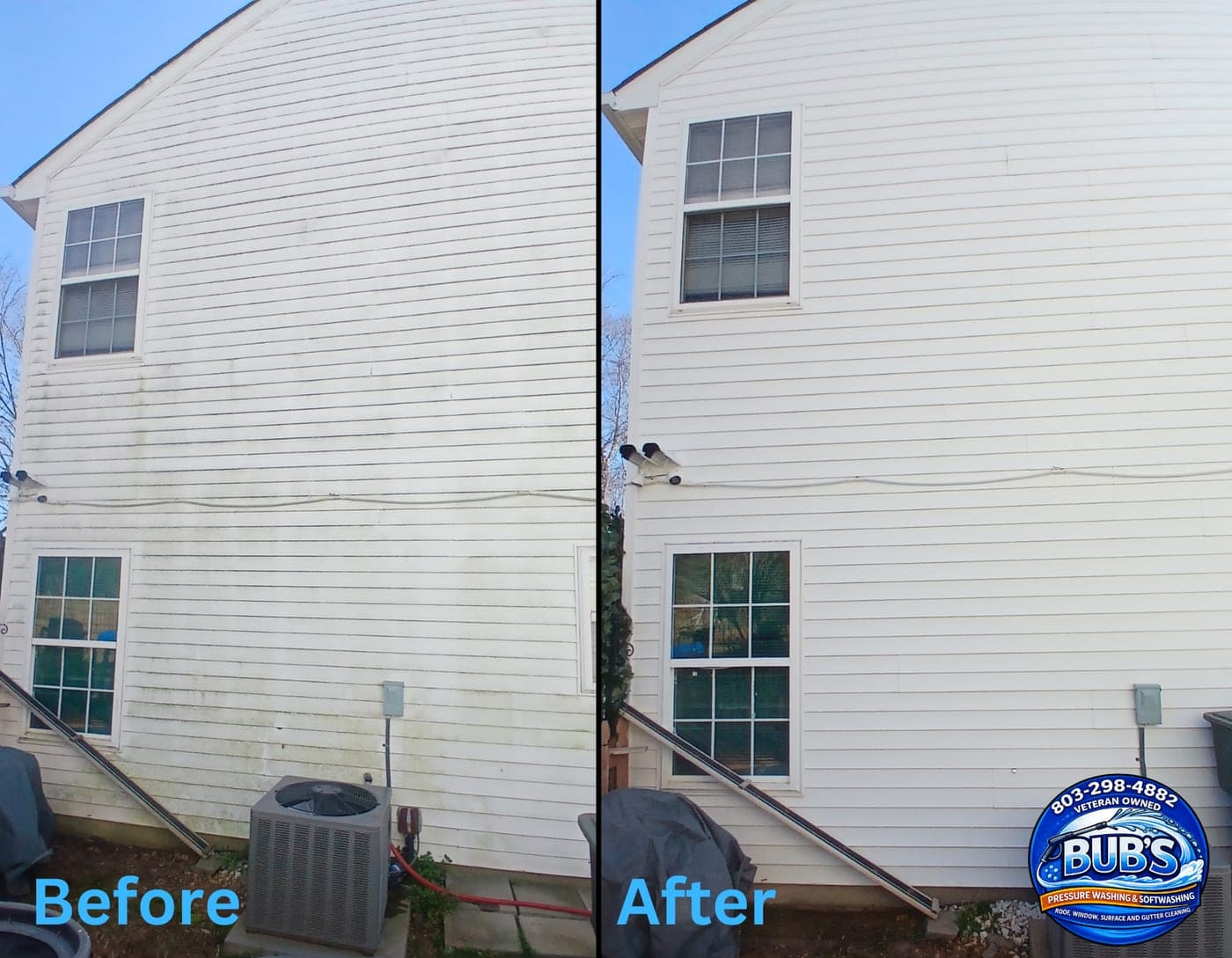 Before and after vinyl siding house wash