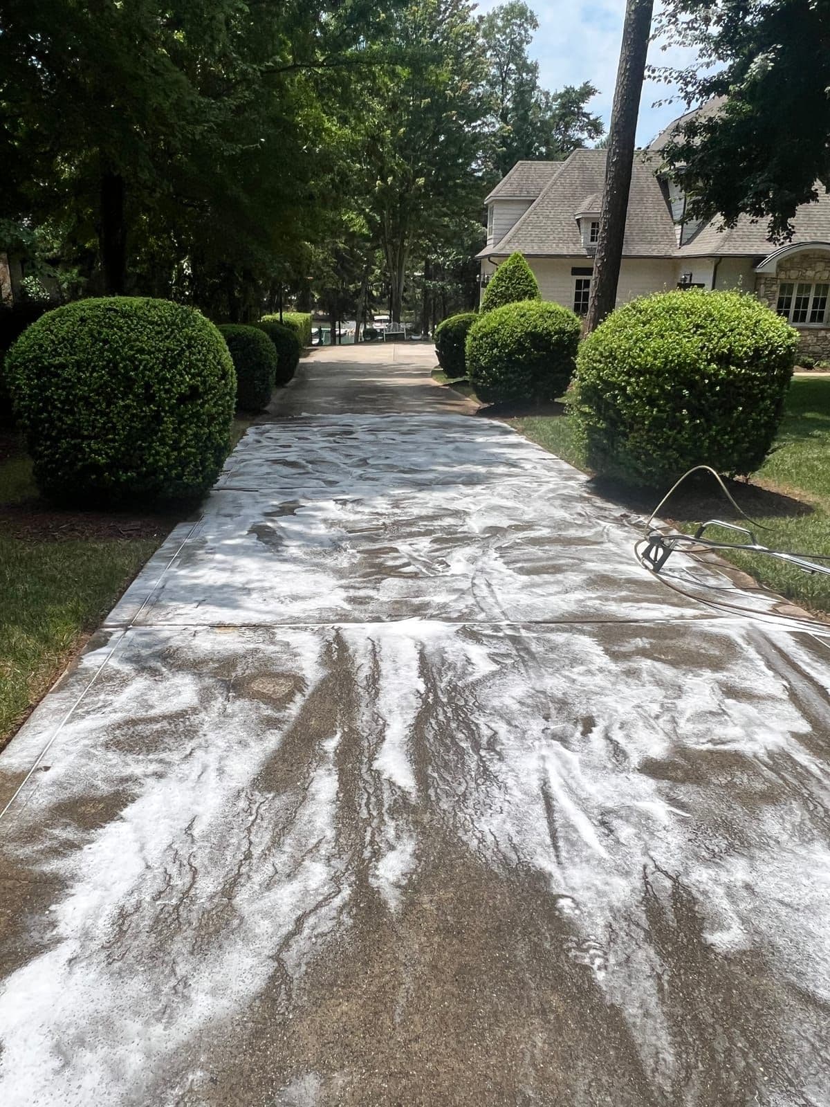 Concrete driveway after professional pressure washing