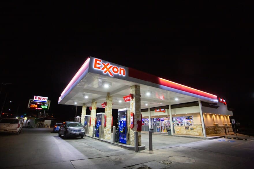 Gas station concrete and fuel island after commercial pressure washing