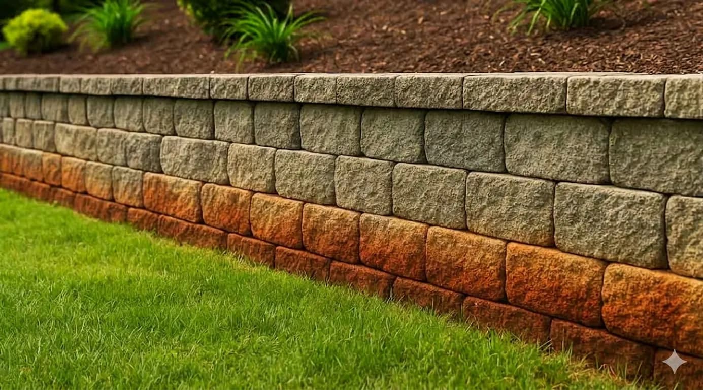 Red clay staining on vinyl siding and foundation before removal