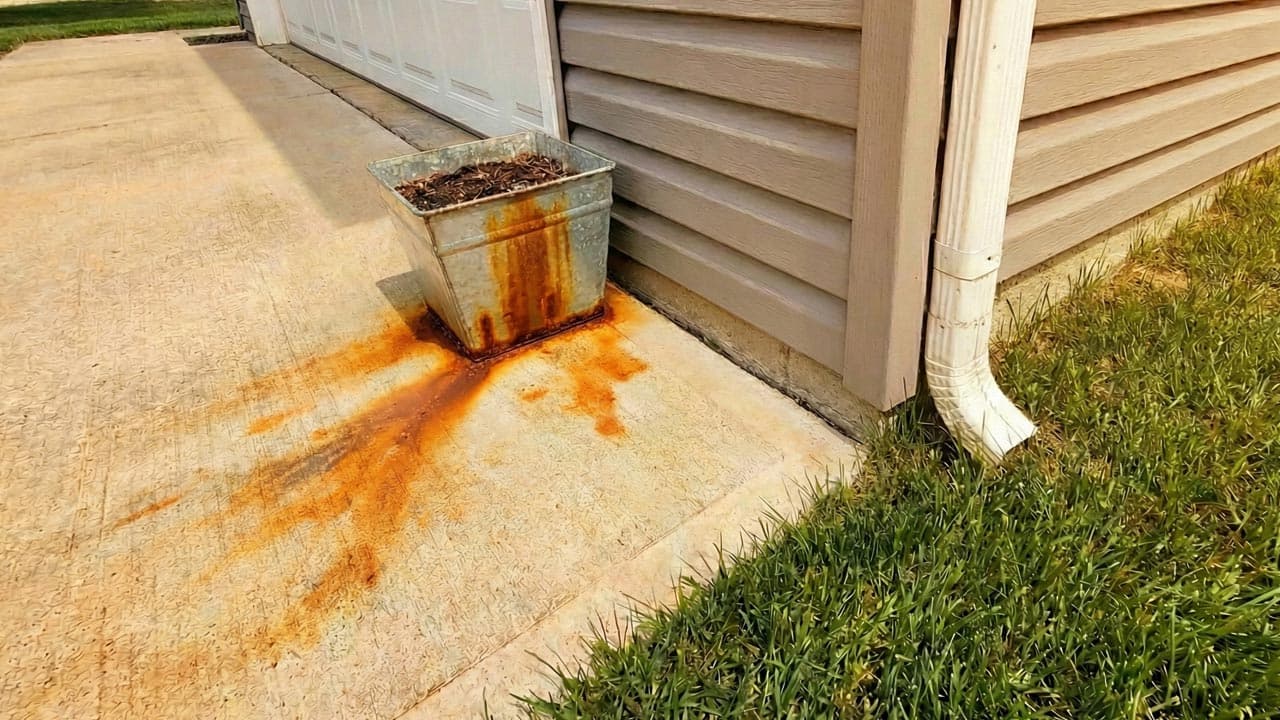 Rust stain removal from concrete and exterior surfaces